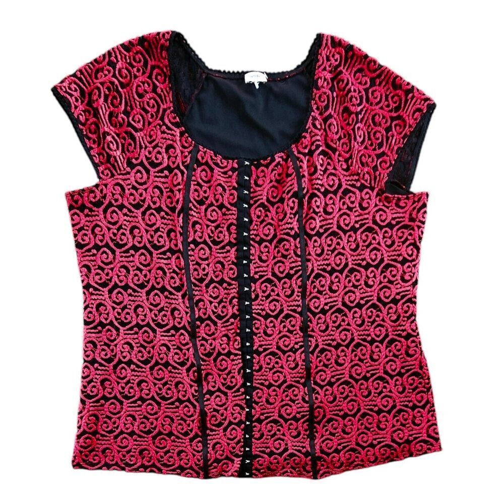 Avenue Y2k Red Black Lace Overlay Corset Close Top Size 3XL WhimsyGoth Fairy